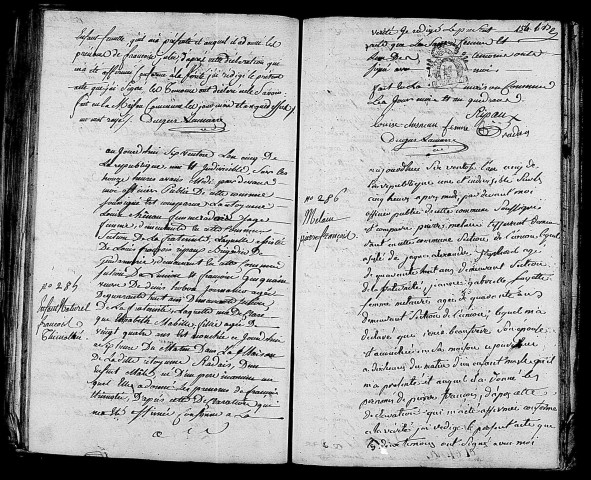 Acte de naissance de PERCEVEAU Françoise Julie (23 février 1797),acte de naissance de MABILLE François Thimotée enfant naturel (24 février 1797),acte de naissance de MELAIN Pierre François (24 février 1797).