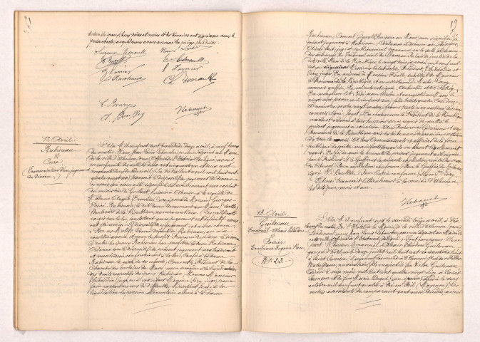 Acte de mariage de LAMIER Henri Armand Alcide et ESNAULT Suzanne Elisa (10 Avril 1907), Transcription d'un jugement de divorce de RABINEAU et CURE (12 Avril 1907), Acte de mariage de GUILMAU Emanuël Alexis Théodore et POIRIER Emilienne Eugénie Rose (13 Avril 1907).