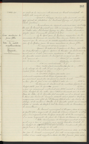 Abatage d'arbres boulevard Mezeray pétition de Mr SAILLANT cultivateur demeurant n°79 rue d'Argentan et propriétaire n°5 boulevard Mezeray, rapport. Cours secondaires de jeunes filles, vote de crédit supplémentaires, rapport