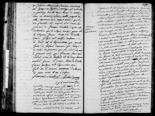 Acte de naissance de ROBERT François Michel (4 janvier 1794),acte de naissance de Anne Républicaine LEFORT enfant naturel (8 janvier 1794).