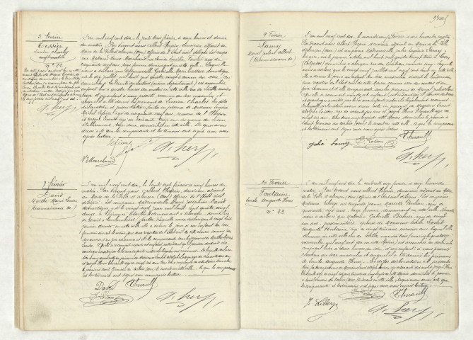 Acte de naissance de TESSIER Lucien Charles (3 février 1910),reconnaissance de DAVID Marthe Marie Louise (7 février 1910),reconnaissance de LAMY Marcel Jules Albert (9 février 1910),acte de naissance de FONTAINE Emile Auguste Henri (10 février 1910).