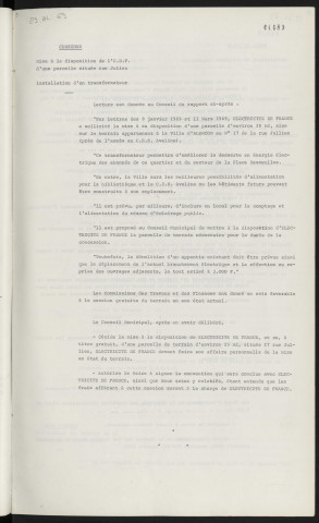 Cessions, mise à la disposition de l'E.D.F. d'une parcelle située rue Julien, installation d'un transformateur.