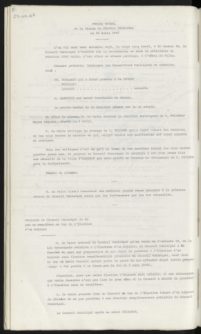 Sommaire sur les affaires à délibérer. Décision du Conseil Municipal de ne pas compléter en vue de l'élection d'un adjoint.