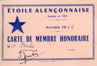 Carte de membre honoraire à l'Étoile Alençonnaise (1964), reçu.
