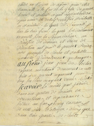 Contrat de vente entre les Sieurs George Pierre Allix GrandChamp, Louis Jacques Eustache Allix et André François Vincent Allix et Jean Desroches Duparc, d'une partie de la maison sise 45-47 rue Cazault (16 février 1781).