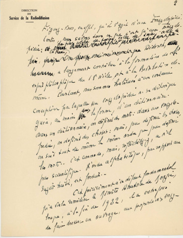 Conférence "La civilisation écrite" donnée à la radio "Paris Mondial" par Gaston Rageot : notes manuscrites (décembre 1939).