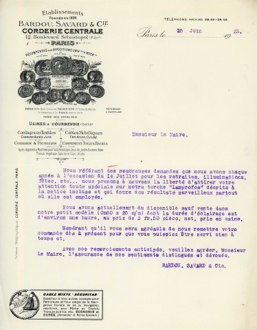 Fête nationale du quatorze juillet 1923, organisation par la commission des fêtes : correspondance, affiche,programme