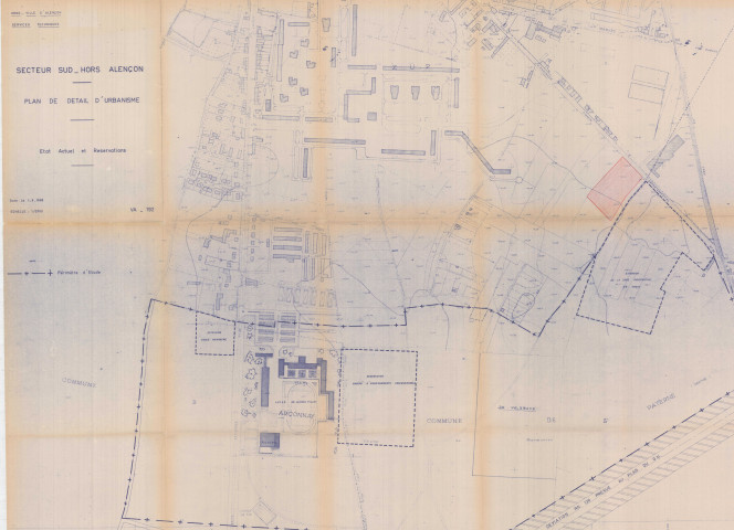 Secteur Sud Hors Alençon, plan de détail d'urbanisme, état actuel et réservations (Services techniques, éch.1/2000, 04/09/1968, n°VA-192) (98.5 x 71)