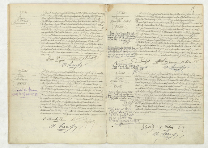Reconnaissance de BOGORIS Clément Louis (2 juillet 1909),acte de naissance de GODIN Louis Marcel (1er juillet 1909),acte de naissance de PRUGENT Henri Jean Albert (2 juillet 1909),acte de naissance de HARRIS André Edouard (2 juillet 1909)