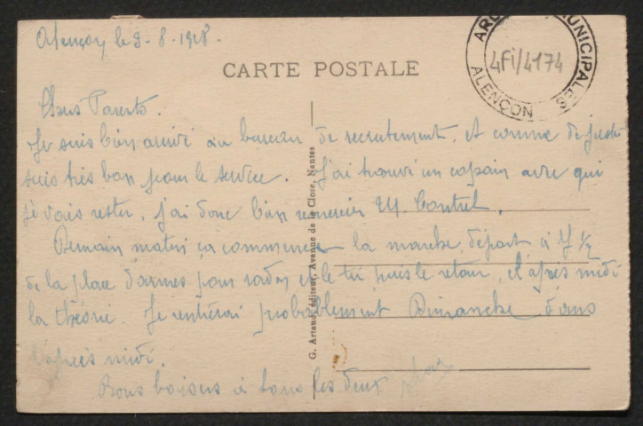 Alençon (Orne), l'Hôtel de ville, carte postale ancienne noir et blanc n°3, G. Artaud éditeur,(Date d'utilisation : 03 août 1928), collection particulière Daniel Bourandy, AMA.