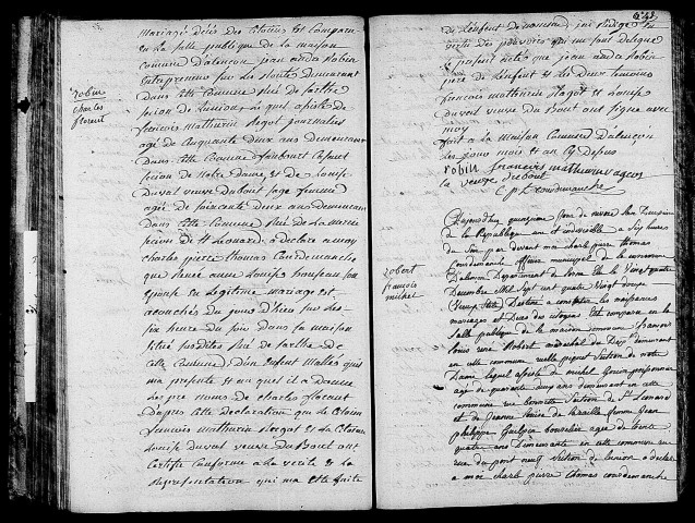 Acte de naissance de ROBIN Charles Florent (3 janvier 1794),acte de naissance de ROBERT François Michel (4 janvier 1794).