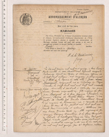 Registre des actes de mariage (1915).
