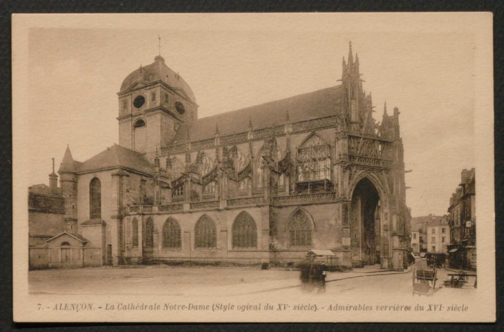 Alençon, la cathédrale Notre-Dame (style ogival du XVe siècle), carte postale ancienne sépia n°7, G. Artaud Nantes, (sd), (14cm x 9cm), AMA.
