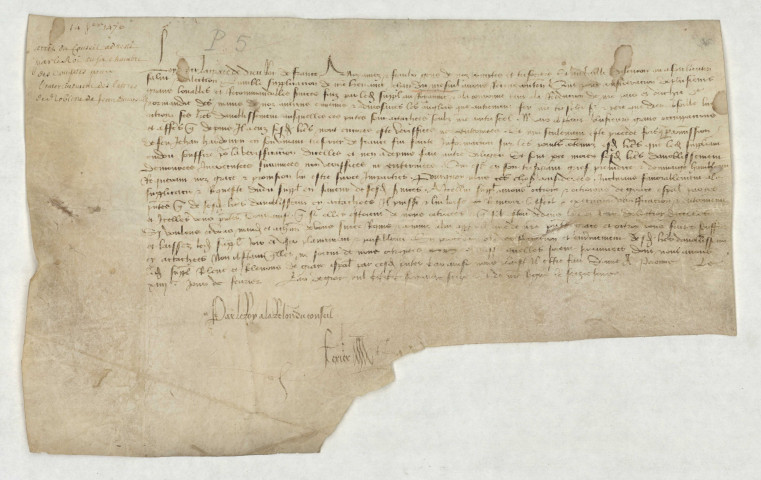 Arrêt du conseil en date du 14 février 1476, adressé à la Chambre des Comptes pour l'entérinement des lettres de noblesse de Jean du Mesnil.