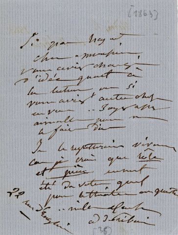Lettre autographe signée de l'écrivaine Regnauld de Prébois Adèle à l'acteur Adolphe Laferrière [1863].