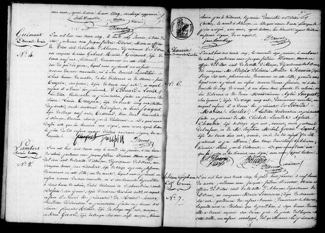 Registre des actes de naissance et adoption (1835).