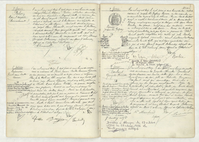 Reconnaissance de PICHON Marcel Auguste (7 février 1913),acte de naissance de LEFEUVRE Thérèse Jeanne Berthe Lucienne (6 février 1913),acte de naissance de LEPRON Jacques Elie Geoffroy (7 février 1913),acte de naissance de BOULANT Georgette Henriette (9 février 1913).