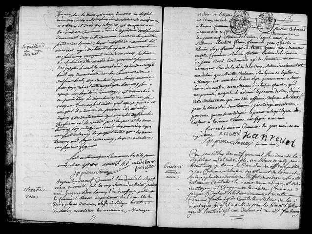 Acte de naissance de COQUILLARD Amant (6 avril 1794),acte de naissance de CHARTIER Rose (6 avril 1794),acte de naissance de BOULARD Marie Anne (7 avril 1794).