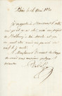 Note autographe du Baron DESGENETTES (1/2p.in-8) au second feuillet d'une lettre autographe signée à l'éditeur Baillière (1p. in-8) au second feuillet d'une lettre autographe (26 mai 1830).