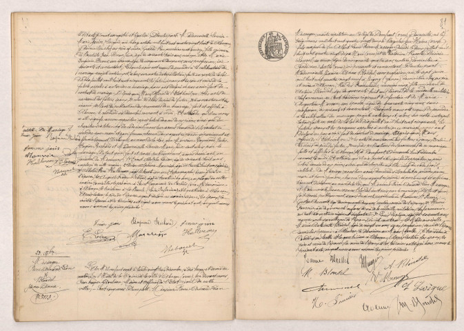 Acte de mariage de RICHARD Raymond Jules Eugène et JUIN Louise Marie (21 Décembre 1907), MESSAGER Pierre Armand Léon et BLONDEL Jeanne Anna (23 Décembre 1907).