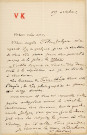 Lettre autographe signée de l'écrivain Victor Kervani à l'acteur Louis Delaferrière (19 octobre 1873).