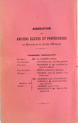 Lycée d'Alençon : prospectus réalisé par l'association des anciens élèves et professeurs du collège ou lycée d'Alençon (imprimerie typographique Veuve Félix Guy et Cie) (1898).