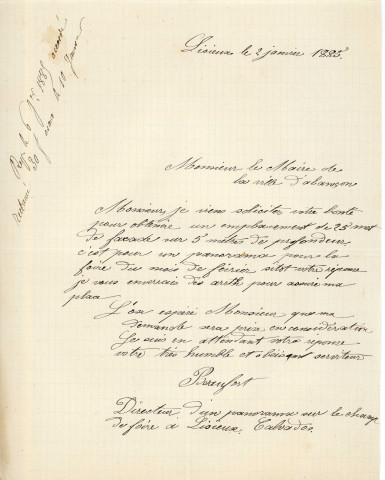 Foire de la Chandeleur (1885-1888), demandes de boutiques sous la coupole de la Halle au Blé, sur la place d'Armes : états nominatifs, correspondance, flyers, plans, mémoires.