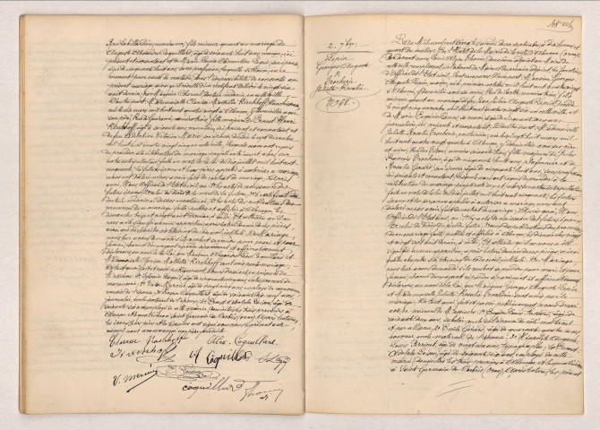 Acte de mariage de COQUILLARD Alexandre Léon et KIRCHHOFF Clarisse Mathilde (2 septembre 1905), acte de mariage de LEPIN Georges Auguste et TROCHERIE Juliette Rosalie (2 septembre 1905)