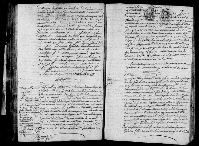 Acte de naissance de GIBOURY Joséphine Julie enfant naturel (1er juin 1795),acte de naissance de BARVILLE Agathe (1er juin 1795),acte de naissance de GADOUAS Etienne Jean enfant naturel (1er juin 1795).