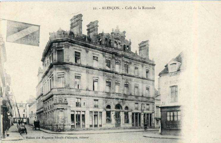 Alençon (Orne), le café de la Rotonde, carte postale ancienne noir et blanc n°22, Maison des Magasins Réunis, Alençon éditeur, sd, (14x9), AMA, 2 exemplaires.