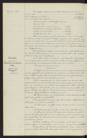 Comptabilité du bureau de Bienfaisance, avis du conseil, rapport. Cimetières, demande de construction d'abris, cimetières Notre-Dame, rapport