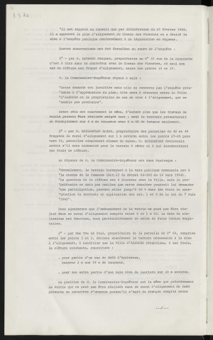 Voirie, plans d'alignement, chemin des Planches, résultats de l'enquête publique.