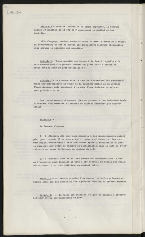 Emprunt de 767 710 F, participation de la ville pour construction d'un collège d'enseignement technique rue Marcel Mezen