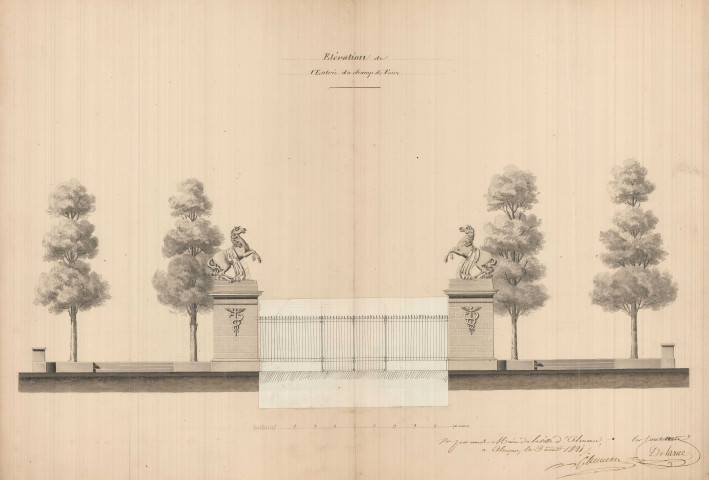 Élévation de l'entrée du Champ de Foire aux chevaux, (3 août 1821) (Delarue PierreFélix, ech 1/80).
