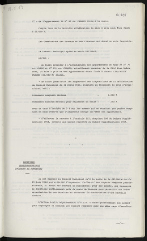 Cessions, vente de deux appartements de type F4 Cité Jean Leboucher. Locations, sapeurs-pompiers, logement de fonctions.