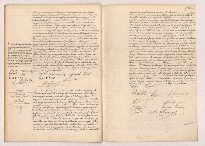 Acte de mariage de MARIETTE Jules Auguste Jacques et LEGROS Amélie Georgette (17 mars 1910), Acte de mariage de FOURNIER René Louis Georges et BELLOCHE Augustine Aimée Thérèse (19 mars 1910).