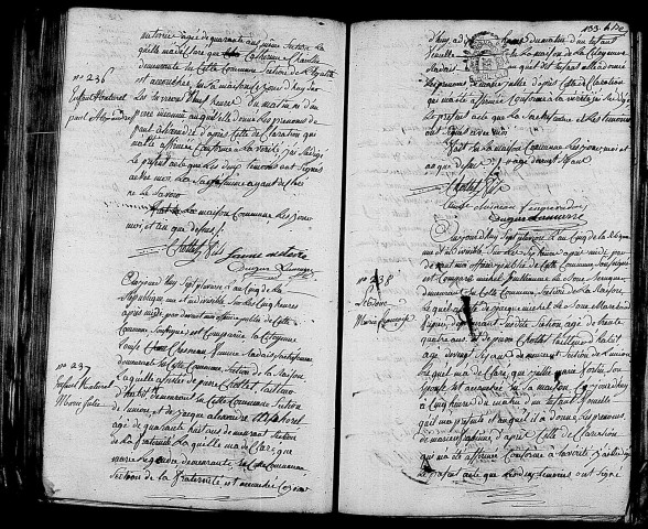 Acte de naissance de CHAULIN Paul Alexandre enfant naturel (26 janvier 1797),acte de naissance de LEGENDRE Marie Julie enfant naturel (26 janvier 1797),acte de naissance de LEBOUC Marie Euphrosine (26 janvier 1797).