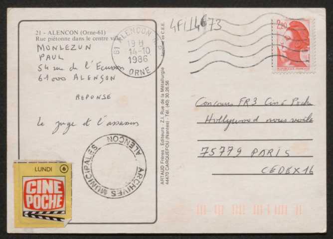 Alençon (Orne), Rue piétonne dans le centre ville, carte postale semi-moderne couleur n°21, Artaud frères éditeurs, Carquefou Nantes, (date d'utilisation : 14 octobre 1986), (15x10,5), AMA.