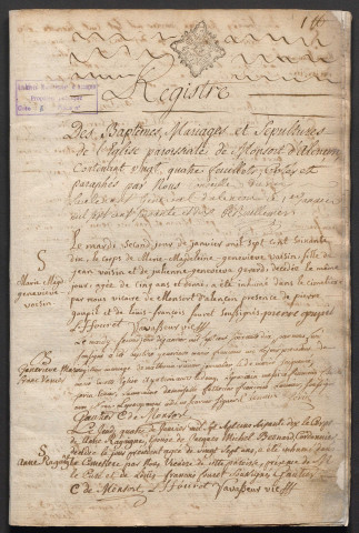 Paroisse Saint-Pierre de Montsort, registre des baptêmes, mariages et inhumations (2 janvier 1770 - 31 décembre 1779).