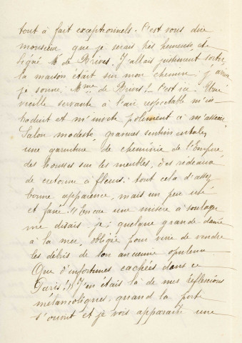 Correspondance de M de Brébisson à Mme Descoutures, épouse de Reynold Ernut-Descoutures (greffier de commerce, fils de Louise Vallory), remerciements pour lui avoir offert son livre « Madame Hilaire »