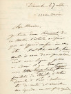 Lettre autographe signée de la femme de lettres Louise Colet au comédien Louis Fortuné Adolphe Laferrière [1873].