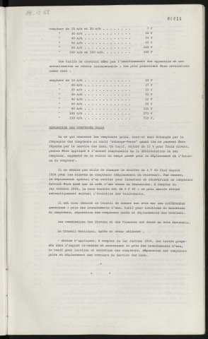 Finances, eau, révision de tarifs pour branchement d'eau et location de compteurs.