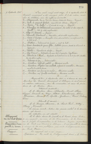 Sommaire sur les affaires à délibérer. Alignement Rue du Puits Verrier propriétaire M. ETIENNE Eugène, acquisition d'une parcelle de terrain, cessions 1904-1905 M. DESHAYE et M. THOREL, rapport