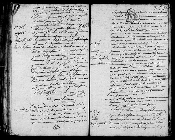Acte de naissance de GAUTIER Rosalie Sophie enfant naturel (17 mars 1797),acte de naissance de LEROY Marie Elisabeth Jeanne Antoinette (17 mars 1797),acte de naissance de LINDET Joseph Auguste (17 mars 1797).