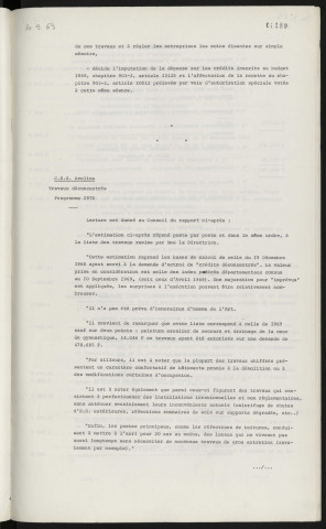 C.E.S. Aveline, travaux déconcentrés, programme 1969. C.E.S. Aveline, travaux déconcentrés, programme 1970.