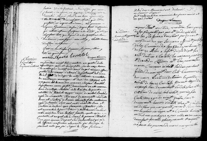 Acte de naissance de BROUSTEL Pierre Guillaume Désiré (11 mars 1796),acte de naissance de CHARTIER Elisabeth enfant naturel (13 mars 1796),acte de naissance de LANDAIS Marie Marguerite Adélaïde (11 mars 1796).