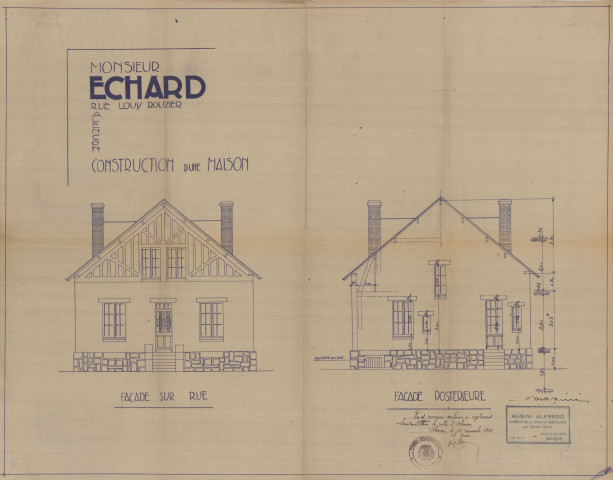 permis de construire n°10, Construction d'une maison d'habitation Rue Louis Rousier Alençon, (date de décision : 1931), (auteur du projet, architecte : MASINI (entrepreneur)).