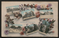 Alençon (Orne), "Souvenir d'Alençon", vues d'Alençon avec le Château, l'église Notre-Dame, l'Hôtel de Ville, la Tour couronnée, la Roseraie, le Champ de Foire, carte postale ancienne multivues noir et blanc, Peslier-Greslebin édition, Alençon, (Date d'utilisation : 11 mars 1907), (14x9), AMA, 3 exemplaires.