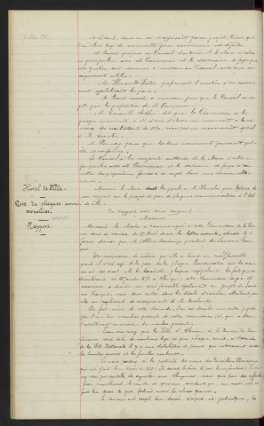 Erection d'un monument, M. Lecointre : rapport. Hôtel de Ville, pose de plaques commémoratives : rapport