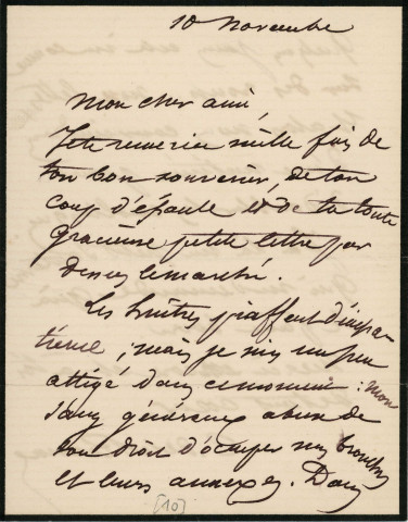 Lettre autographe signée de l'écrivain Charles de la Rounat à l'acteur Adolphe Laferrière (10 novembre 1869).